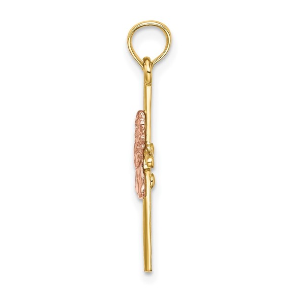 10K Two-Tone 2-D Girl On Cross Charm - Picture 4 of 4